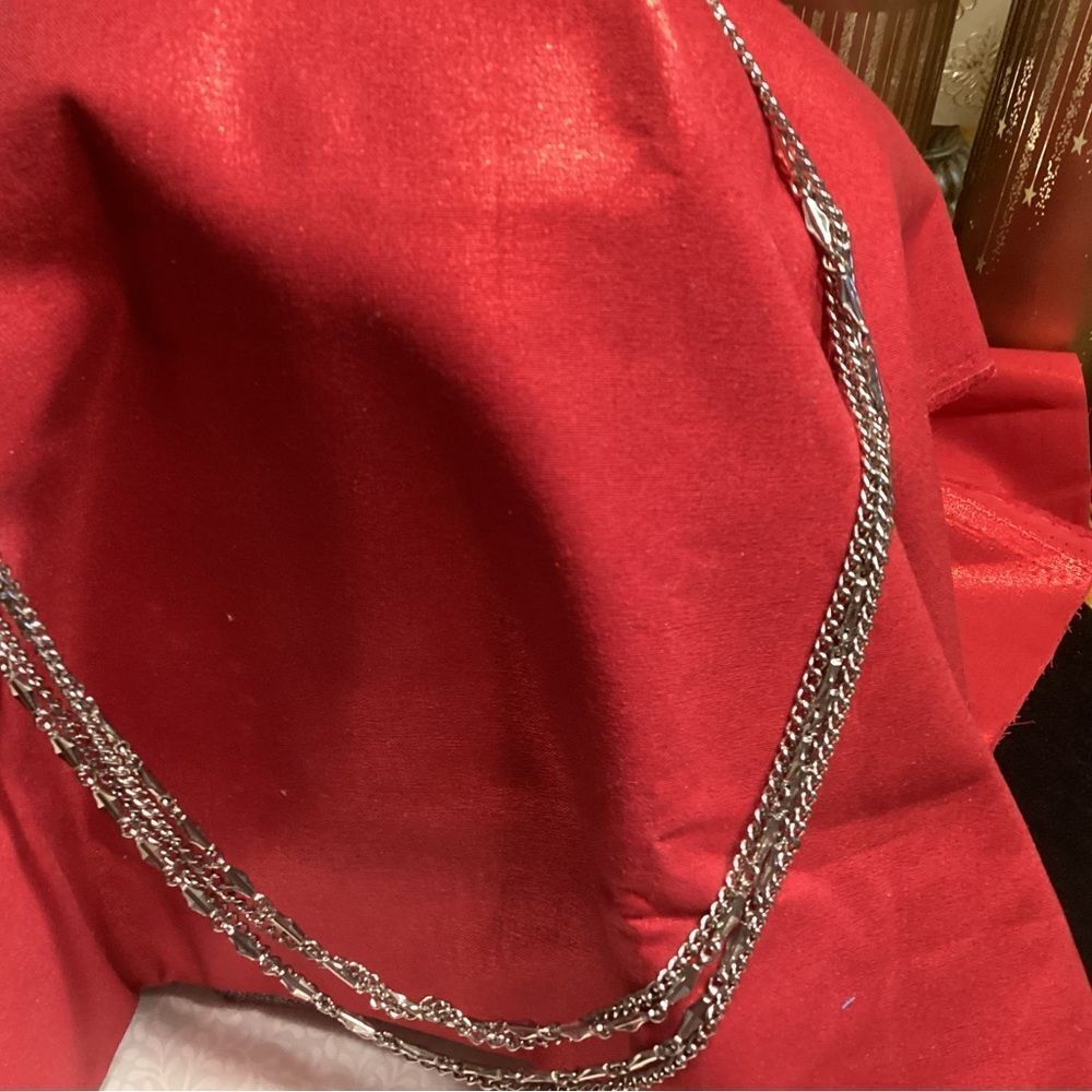 Shiny Double Chain Silvertone Long Necklace - Picture 6 of 9